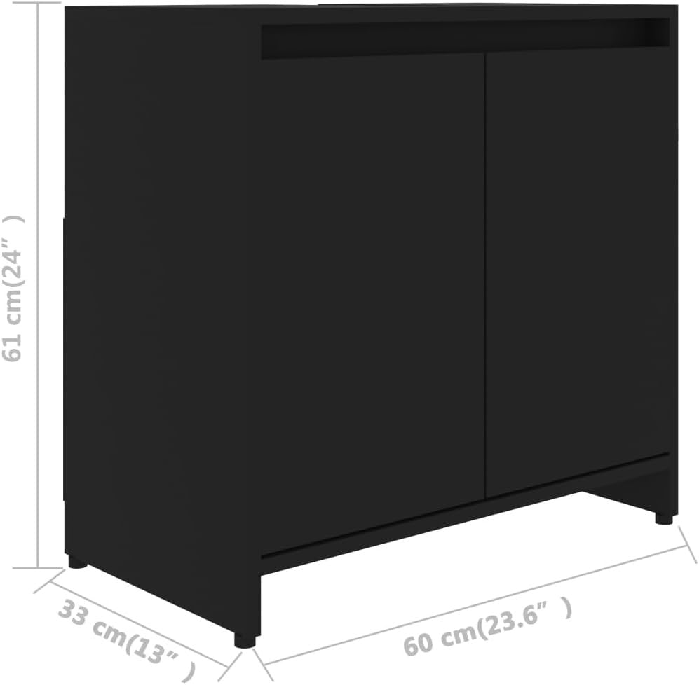 Modern Black Under Sink Bathroom Cabinet – 2 Door Storage Unit 60x61cm