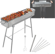 Portable Stainless Steel Charcoal BBQ Grill Folding Stand + 25 Kebab Skewers