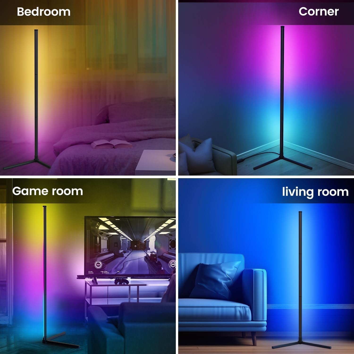 Smart RGB Corner Floor Lamp 165cm App Remote Music Sync LED Mood Light