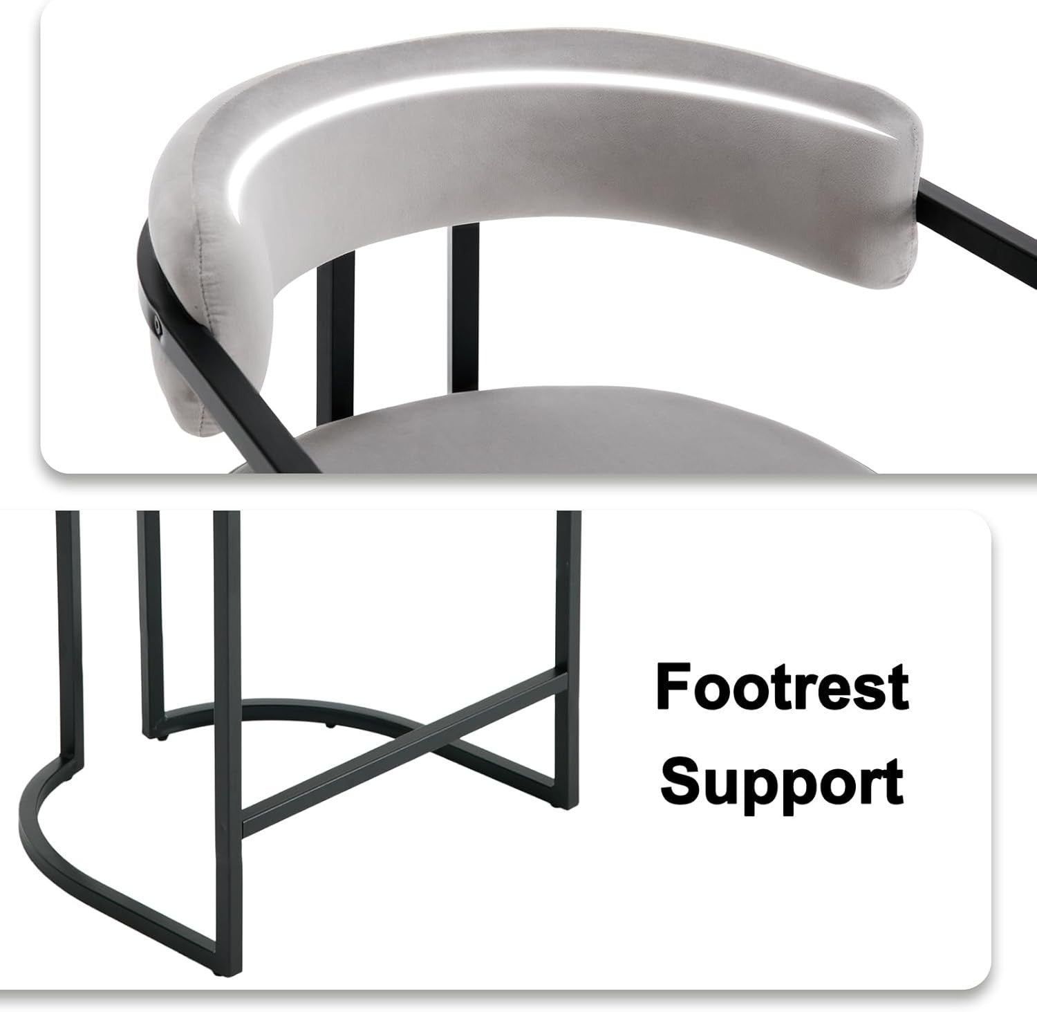 Gray Velvet Bar Stools Set of 2 Metal Frame Counter Height Kitchen