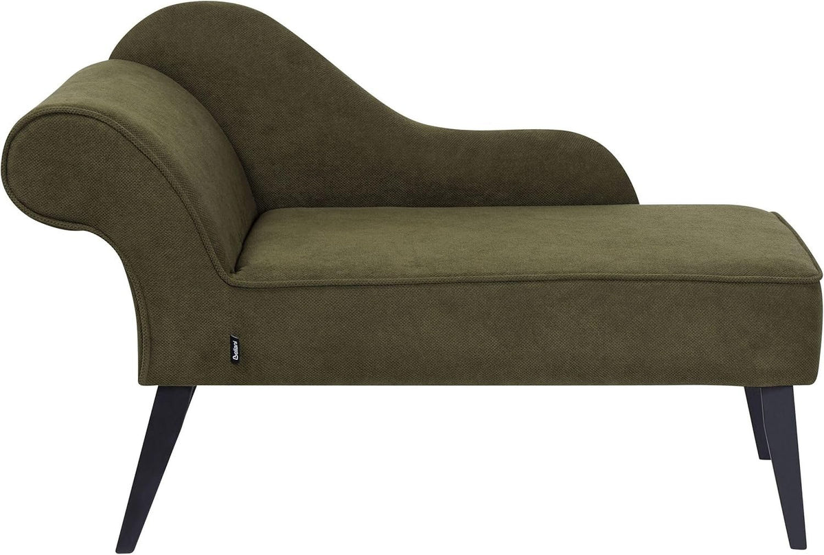 Olive Green Fabric Chaise Lounge | Left Hand, Retro Design, Black Legs, 118cm
