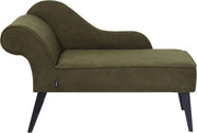 Olive Green Fabric Chaise Lounge | Left Hand, Retro Design, Black Legs, 118cm