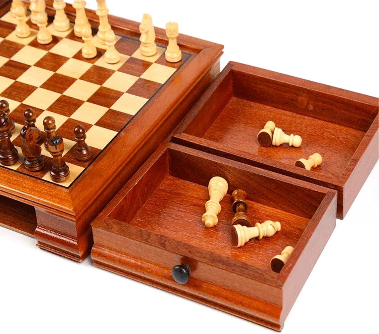 Premium Solid Wood Magnetic Chess Set with Storage Drawers & Deluxe Board
