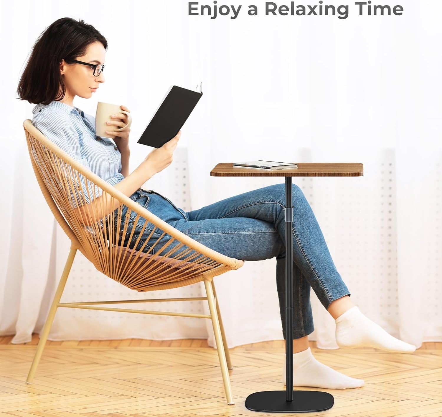 Portable Laptop Stand Height Adjustable Bedside Sofa Standing Desk Black