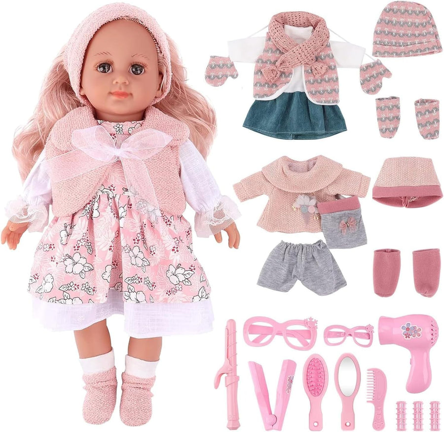 36cm Dress Up Baby Doll Set w Clothes Hair Accessories Kids Gift