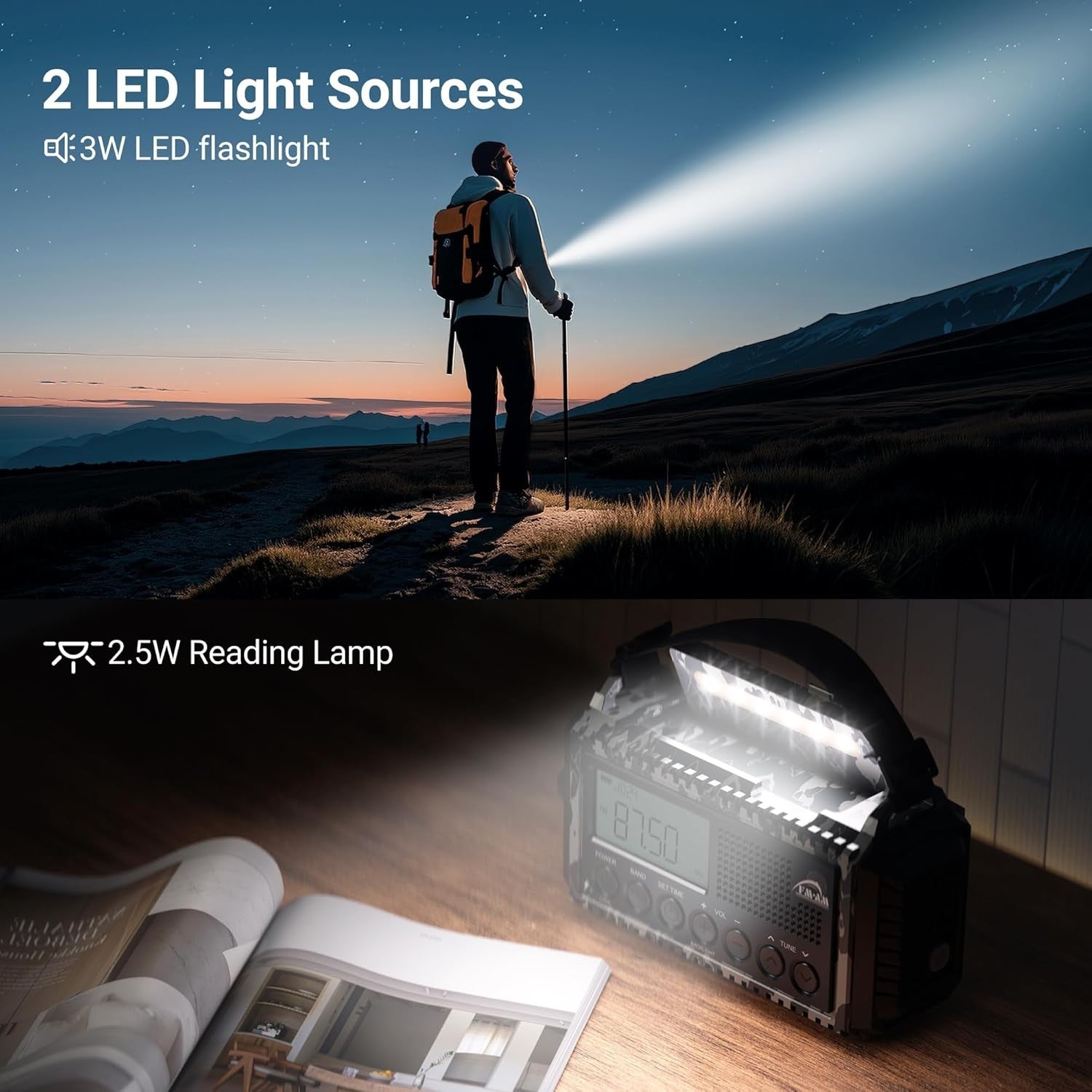 12000mAh Emergency Radio Solar Hand Crank AM USB Phone Charger SOS