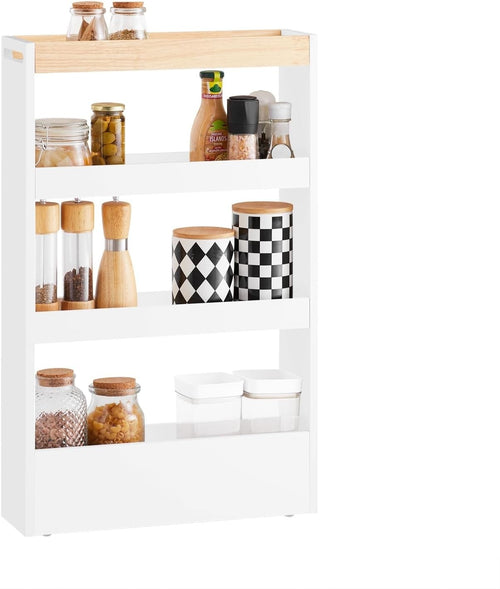 Slim Storage Trolley 15cm Narrow Rolling Cart Kitchen Bathroom 3 Tier
