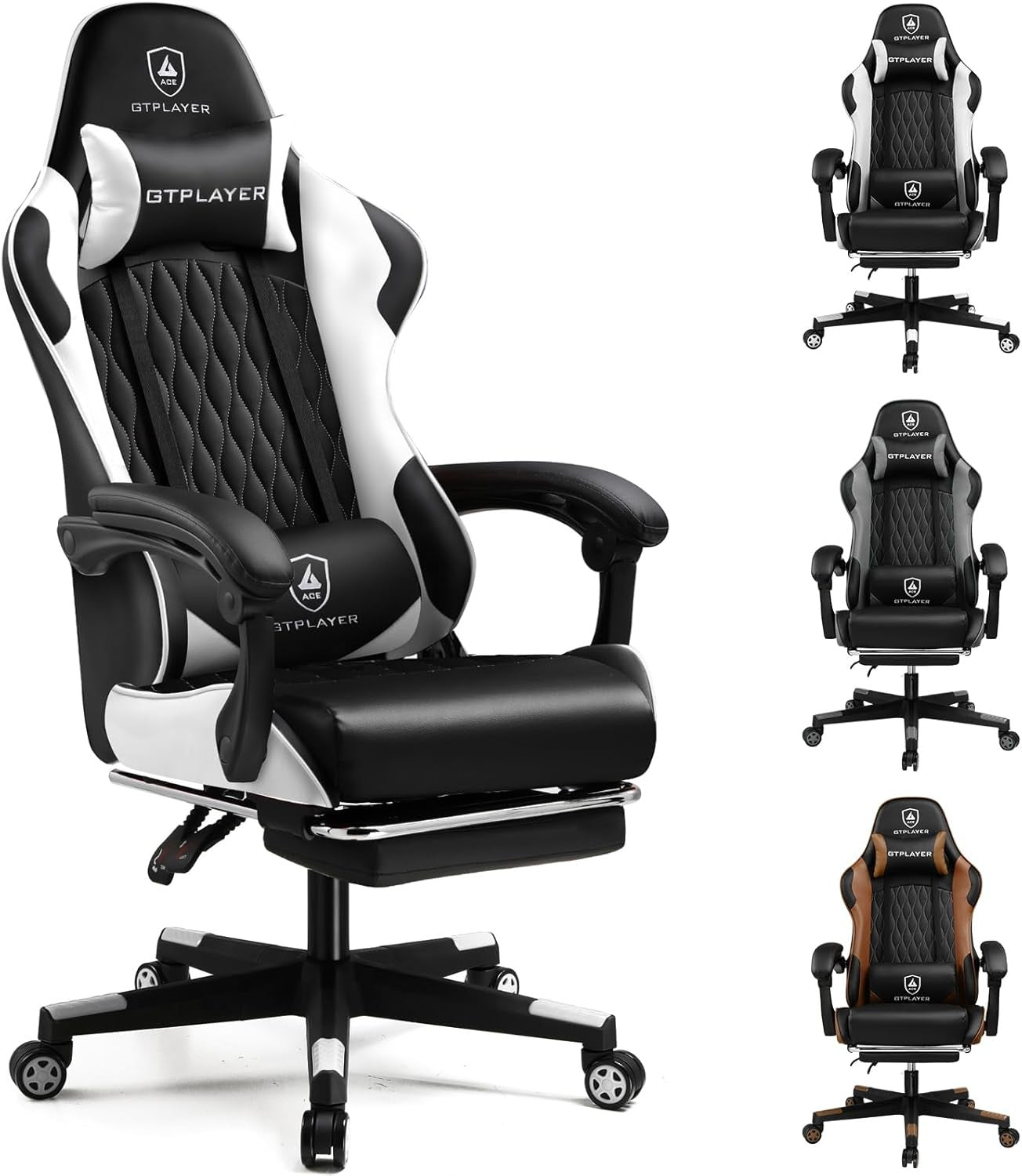 Ergonomic Gaming Chair with Footrest Lumbar Support White