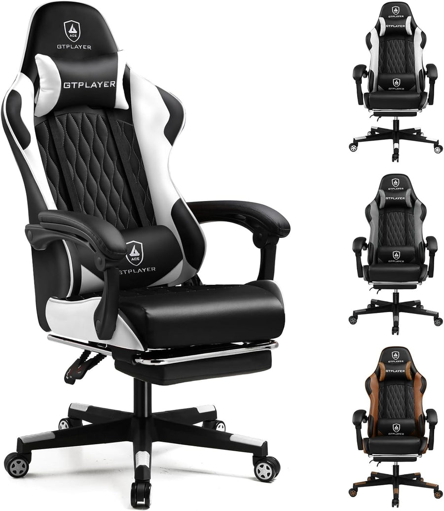 Ergonomic Gaming Chair with Footrest Lumbar Support White