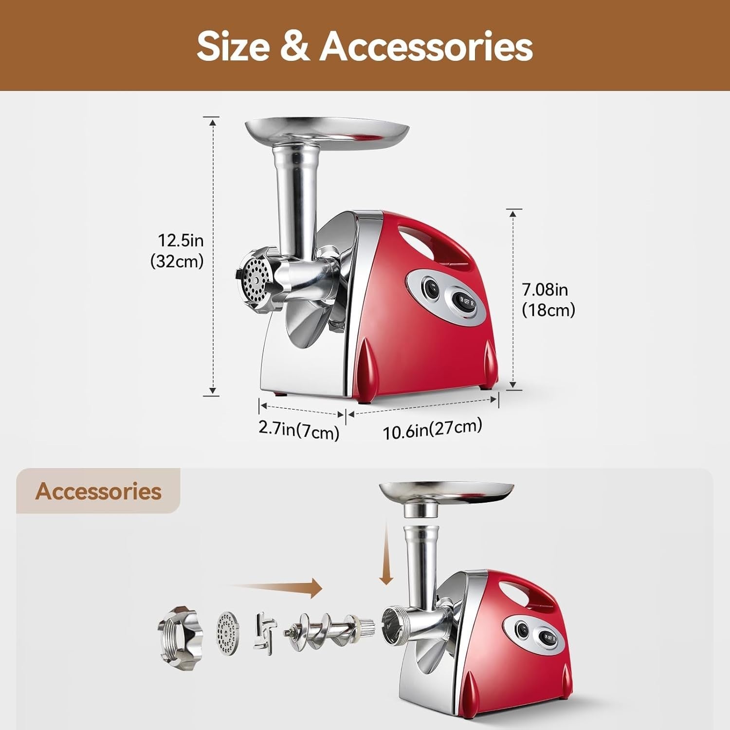 2800W Electric Meat Grinder Meat Mincer Sausage Maker 3 Steel Plates Red