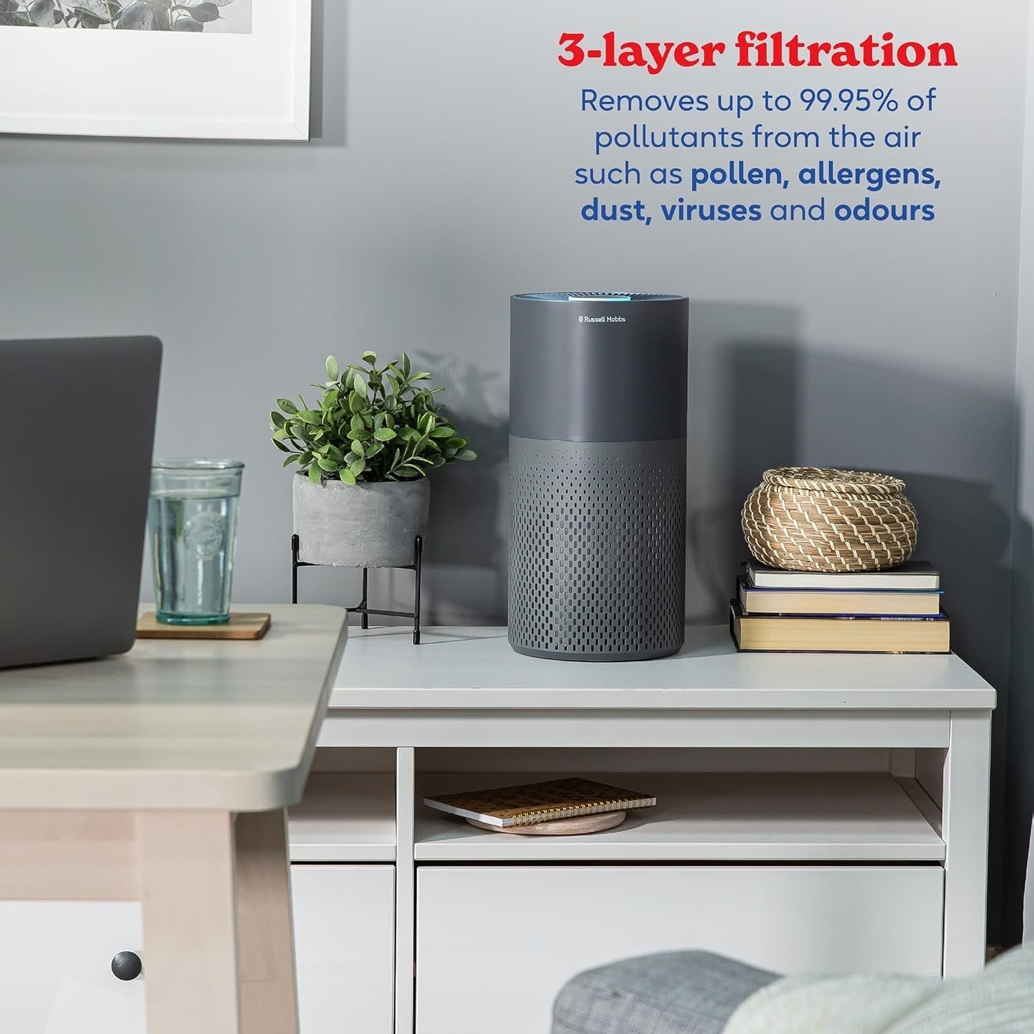 Ozone Free Compact Air Purifier HEPA Allergy Dust Smoke Quiet 14m²
