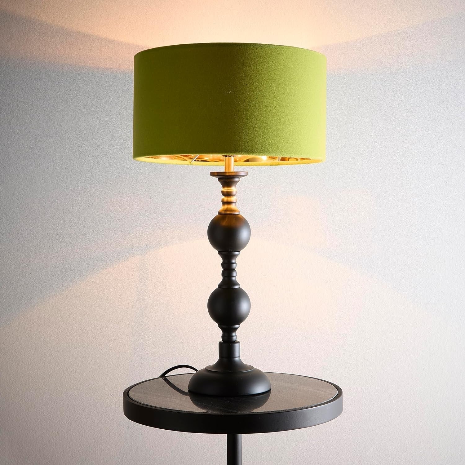 Black Metal Table Lamp Green Velvet Shade Gold Interior E14 Light