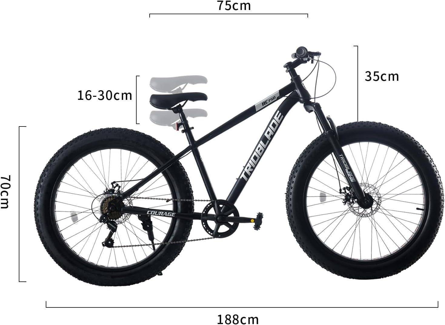 26" Fat Tire Mountain Bike 7-Speed Dual Disc Brake Front Suspension MTB