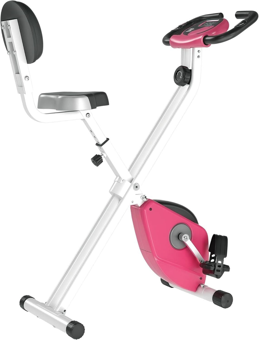 Pink Folding Exercise Bike 8-Level Magnetic Resistance LCD Pulse Monitor