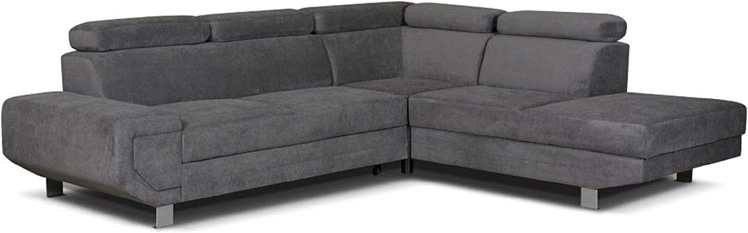 Grey L-Shape Corner Sofa Bed with Storage Right Arm Metal Frame