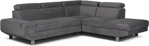 Grey L-Shape Corner Sofa Bed with Storage Right Arm Metal Frame