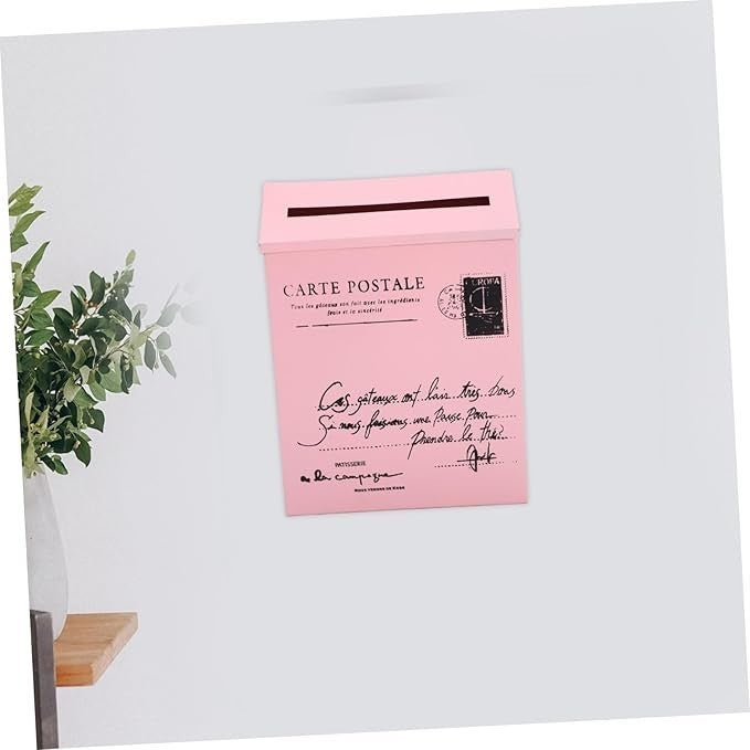 Wall Mount Pink Mailbox Iron Vintage Lockable Post Box Outdoor Letter Holder