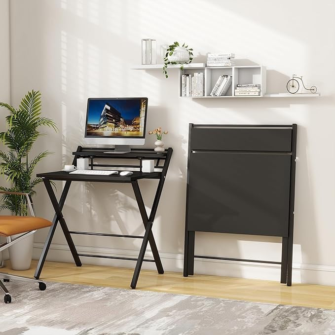 Foldable Computer Desk 2 Tier Laptop Table Space Saving Home Office