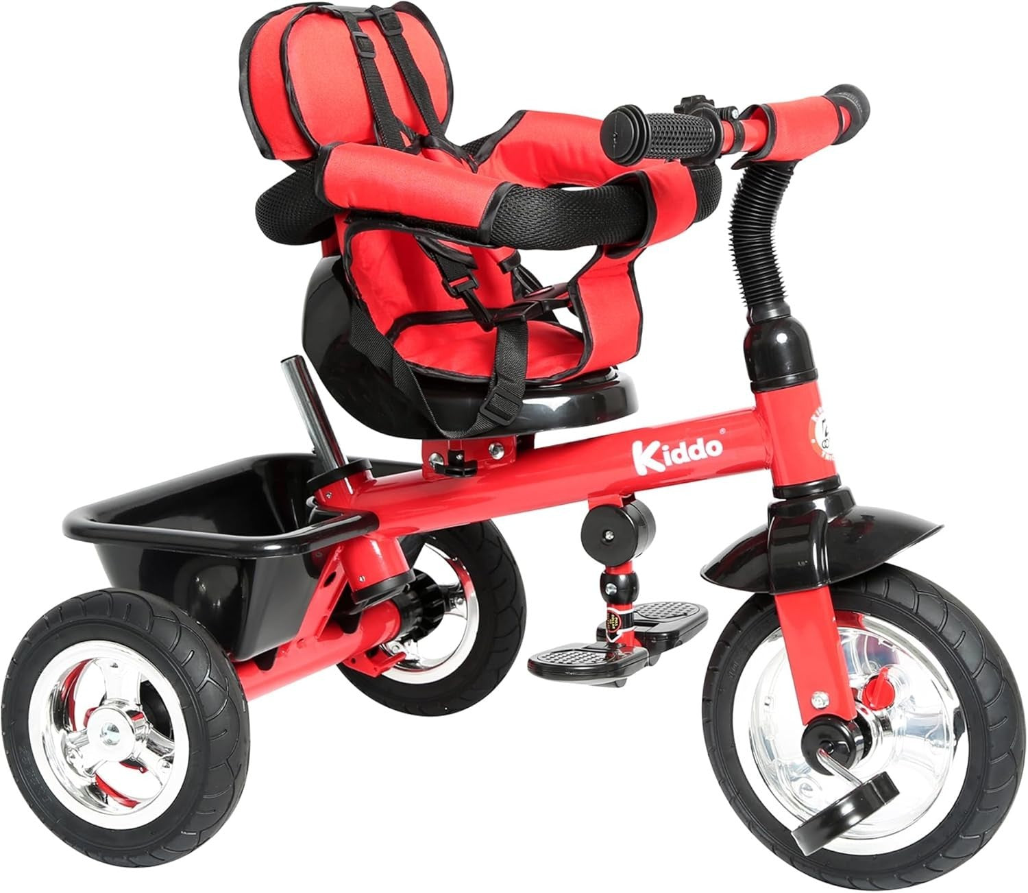 4 in 1 Kids Tricycle Rotating Seat Sun Canopy Parent Push Trike Red