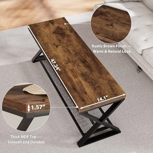 Rustic Brown Industrial Entryway Storage Bench Metal Frame Shoe Rack Seat