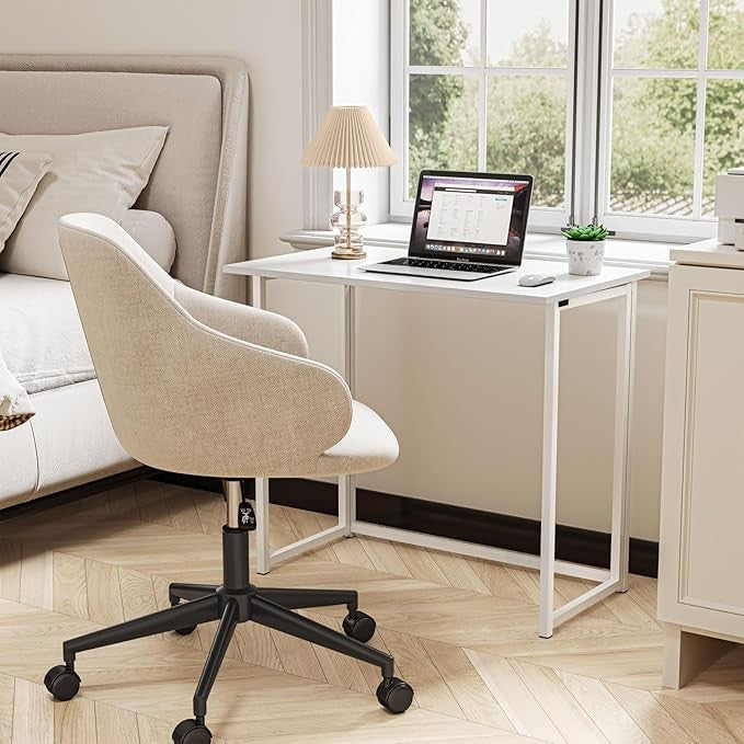 Compact Folding Desk No Assembly White Laptop Table Small Home Office