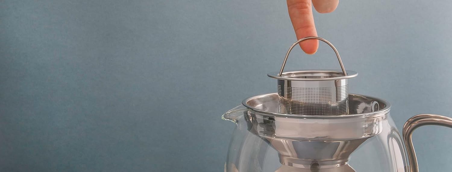 Glass Teapot 1L Loose Leaf Tea Pot with Infuser Borosilicate Silver
