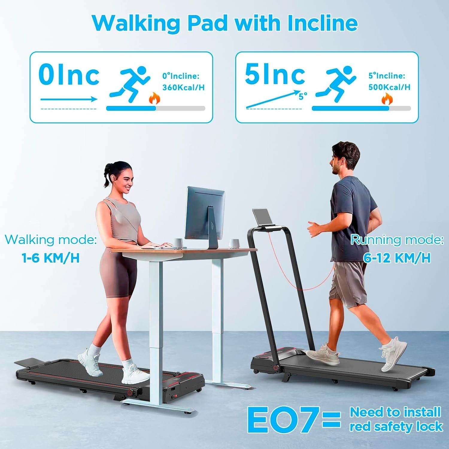 Foldable Under Desk Treadmill 1-12 KM/H Adjustable Incline Home Office
