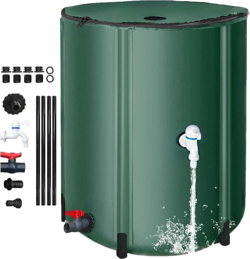 Collapsible 380L Rainwater Barrel with Tap & Mesh Top Portable Garden Tank Green