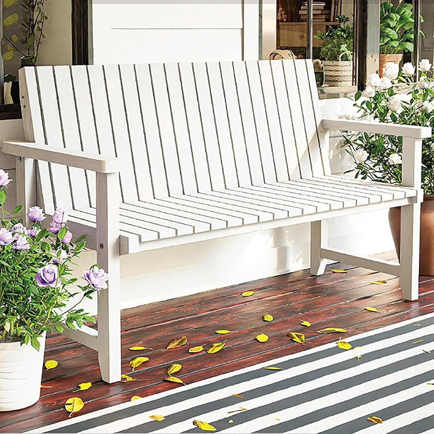 Weather-Resistant Solid Wood Outdoor Bench 2-Seater 150cm Slatted Seat