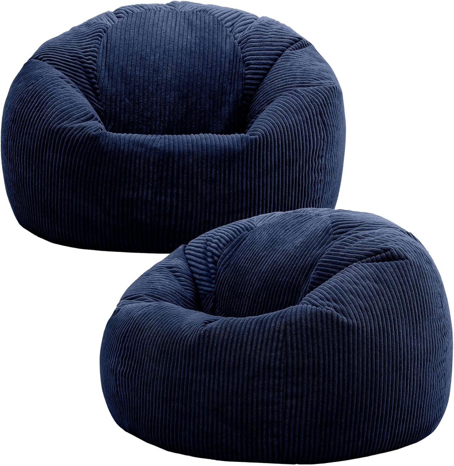 2x Large Navy Cord Bean Bag Chairs | Adult Floor Lounger w/ Filling