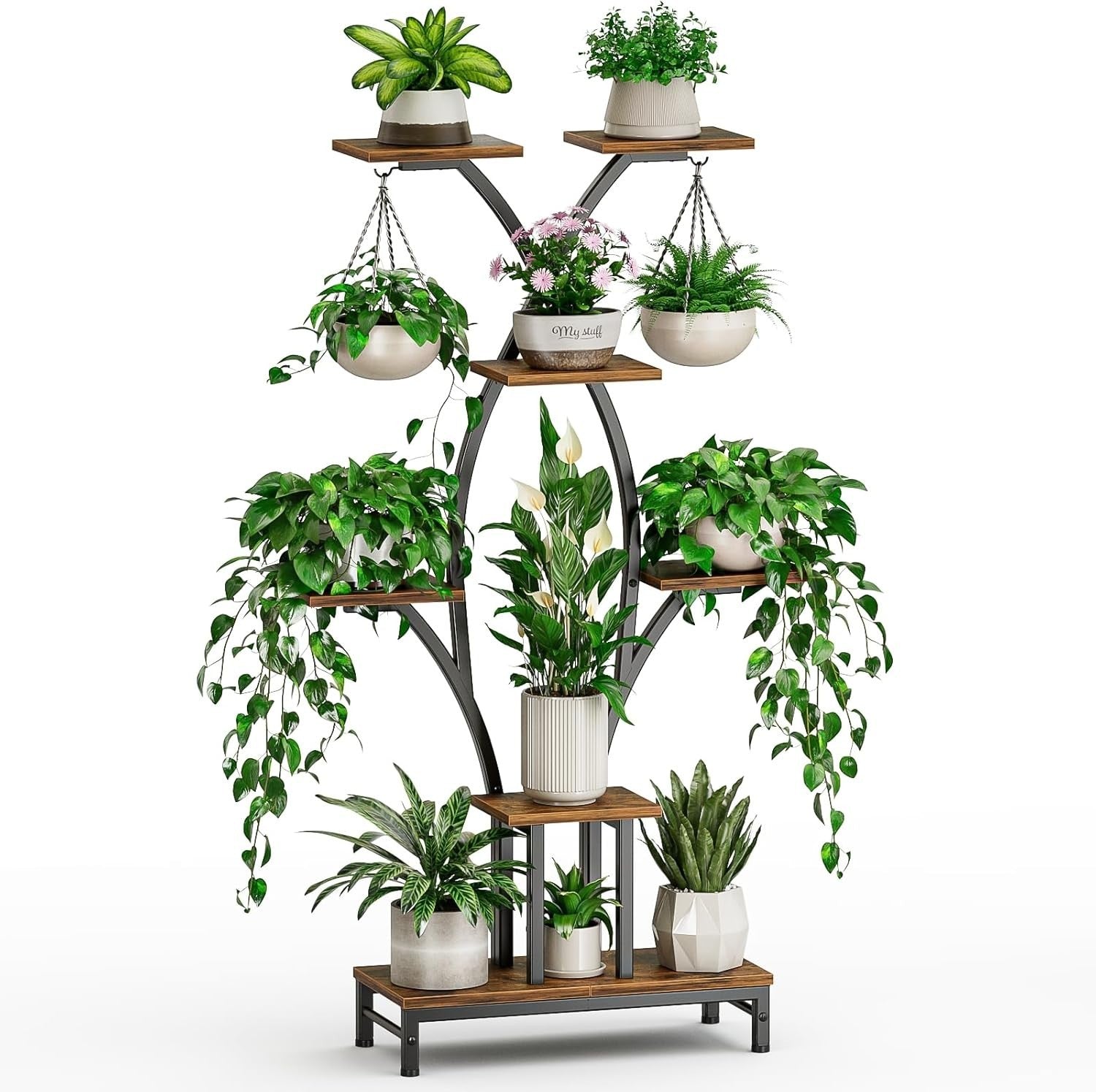 Tall Plant Stand with Grow Lights, Metal Flower Shelf for Home & Patio