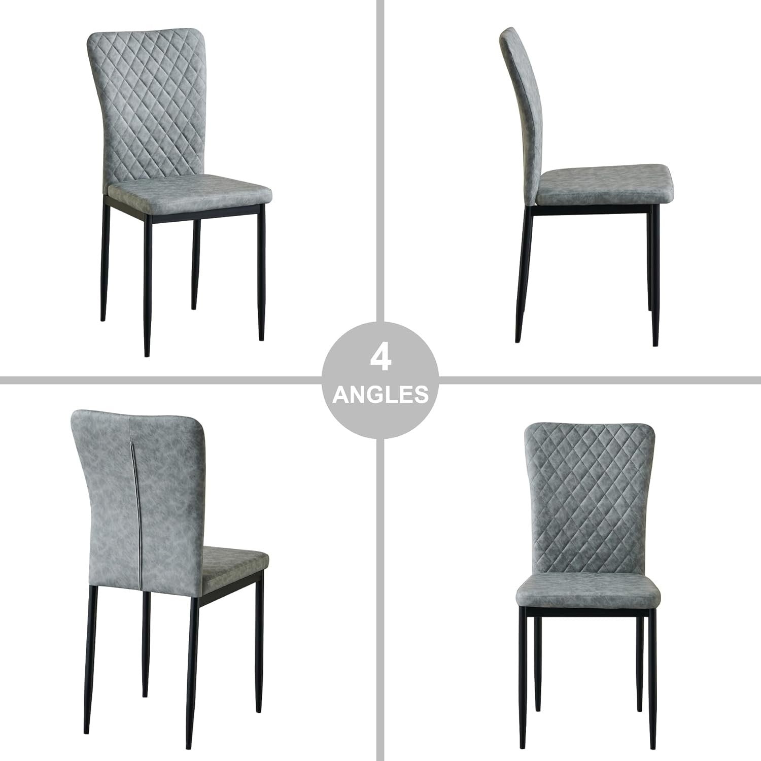 Dining Table Set 6 with 6 Grey Faux Leather Chairs, Oak 150x80cm, Modern Kitchen
