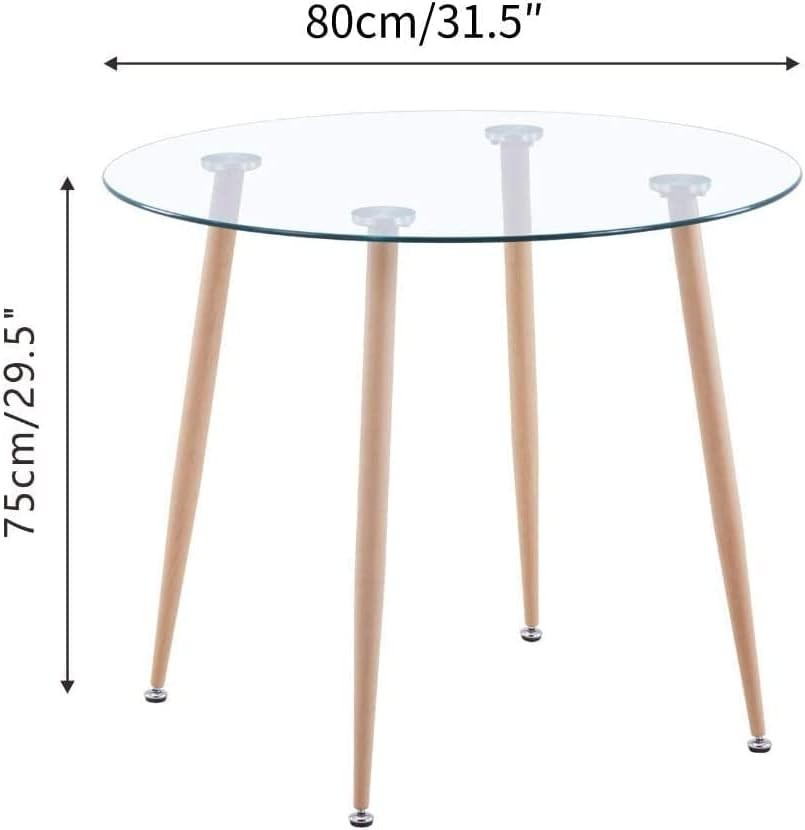 Round Glass Dining Table with Metal Legs Modern 4 Seater Kitchen Table