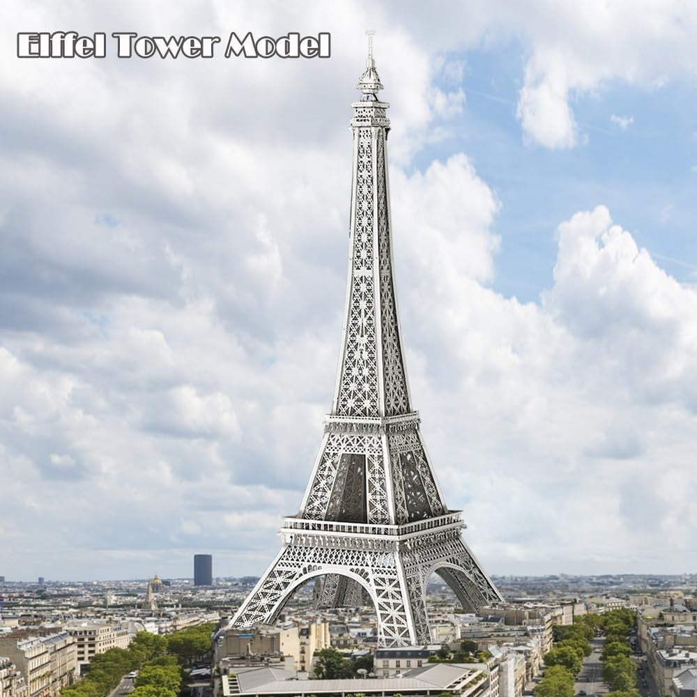 3D Metal Puzzle Eiffel Tower Model Kit, 96 pcs, Stainless Steel, Display