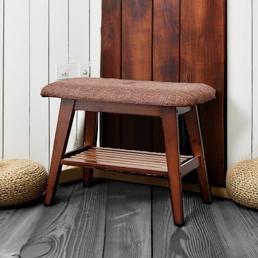 Durable Bamboo Shoe Bench with Cushion & 2-Tier Storage Rack 60cm Brown