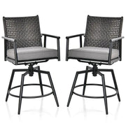 Outdoor Swivel Bar Stools Set of 2 Rattan Cushioned Garden Patio Chairs