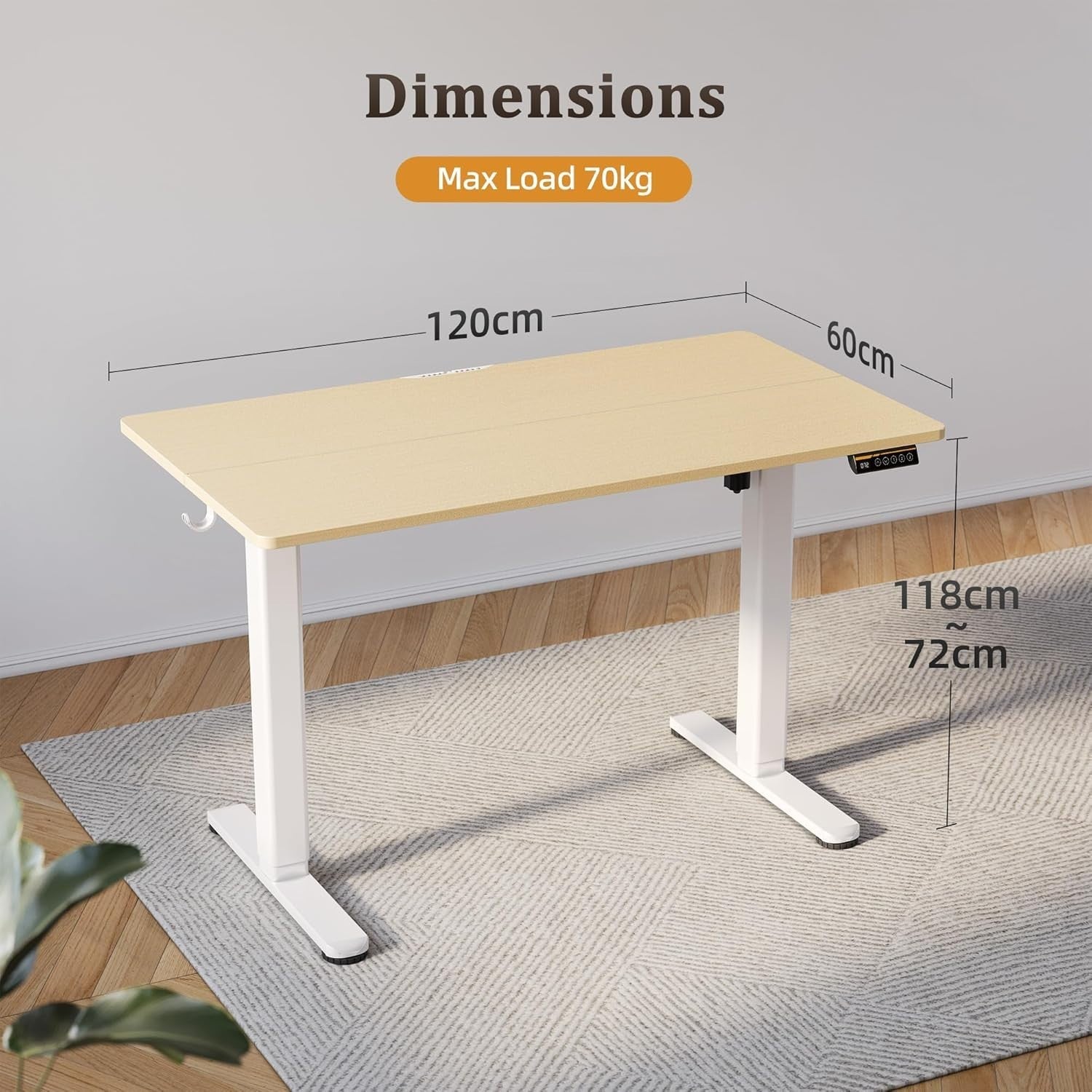 Beige Electric Standing Desk 120x60cm Adjustable Sit Stand Home Office Table