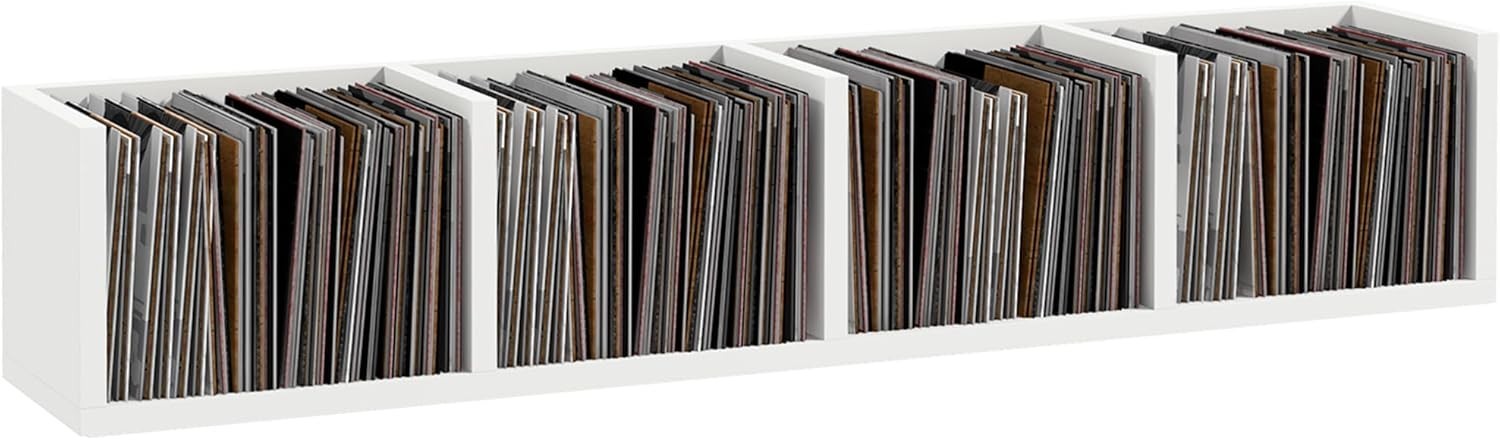 Wall Mount CD DVD Blu Ray Storage Shelf 4 Cube Media Rack White 95cm