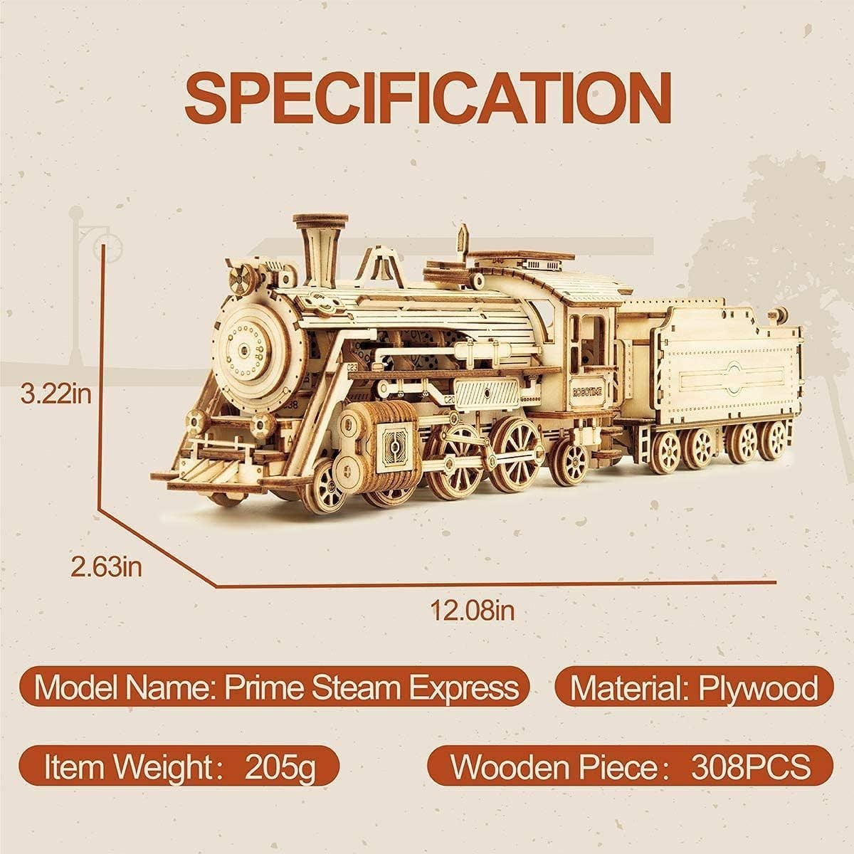 3D Steam Train Puzzle Wooden Model Kit | DIY Mechanical Build for Kids & Adults