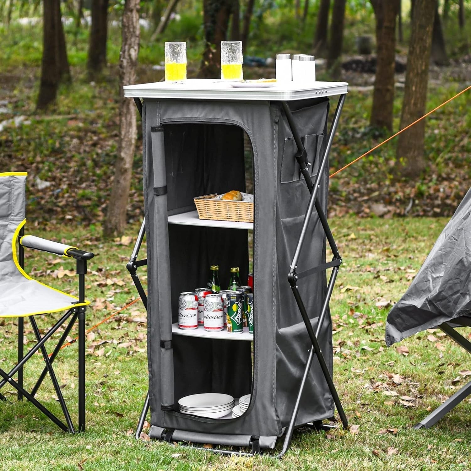 Folding Camping Cupboard 3 Shelves Waterproof Portable BBQ Storage Unit