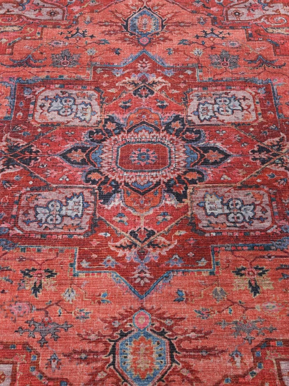 Large Oriental Area Rug 300x400cm Red Blue Low Pile Machine Washable