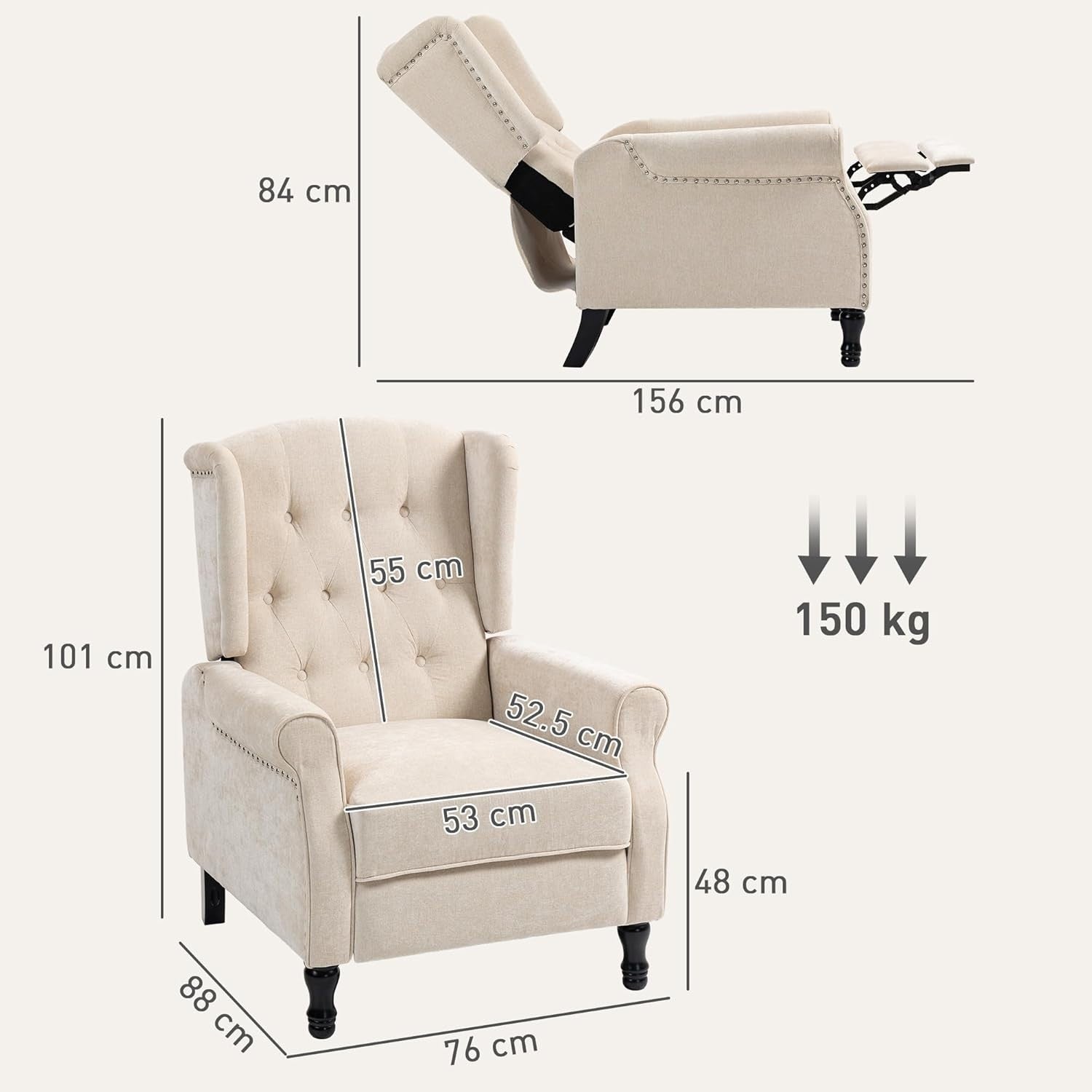 Vintage Recliner Chair with Footrest & Button Tufted Back - Comfortable Living