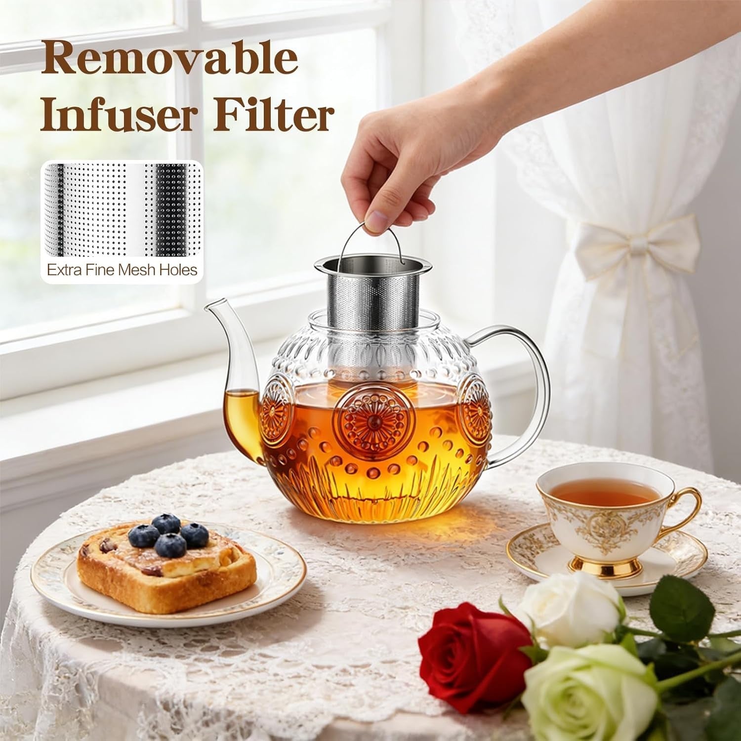 Glass Teapot 1200ml with Infuser Loose Leaf Tea Pot Stovetop Safe