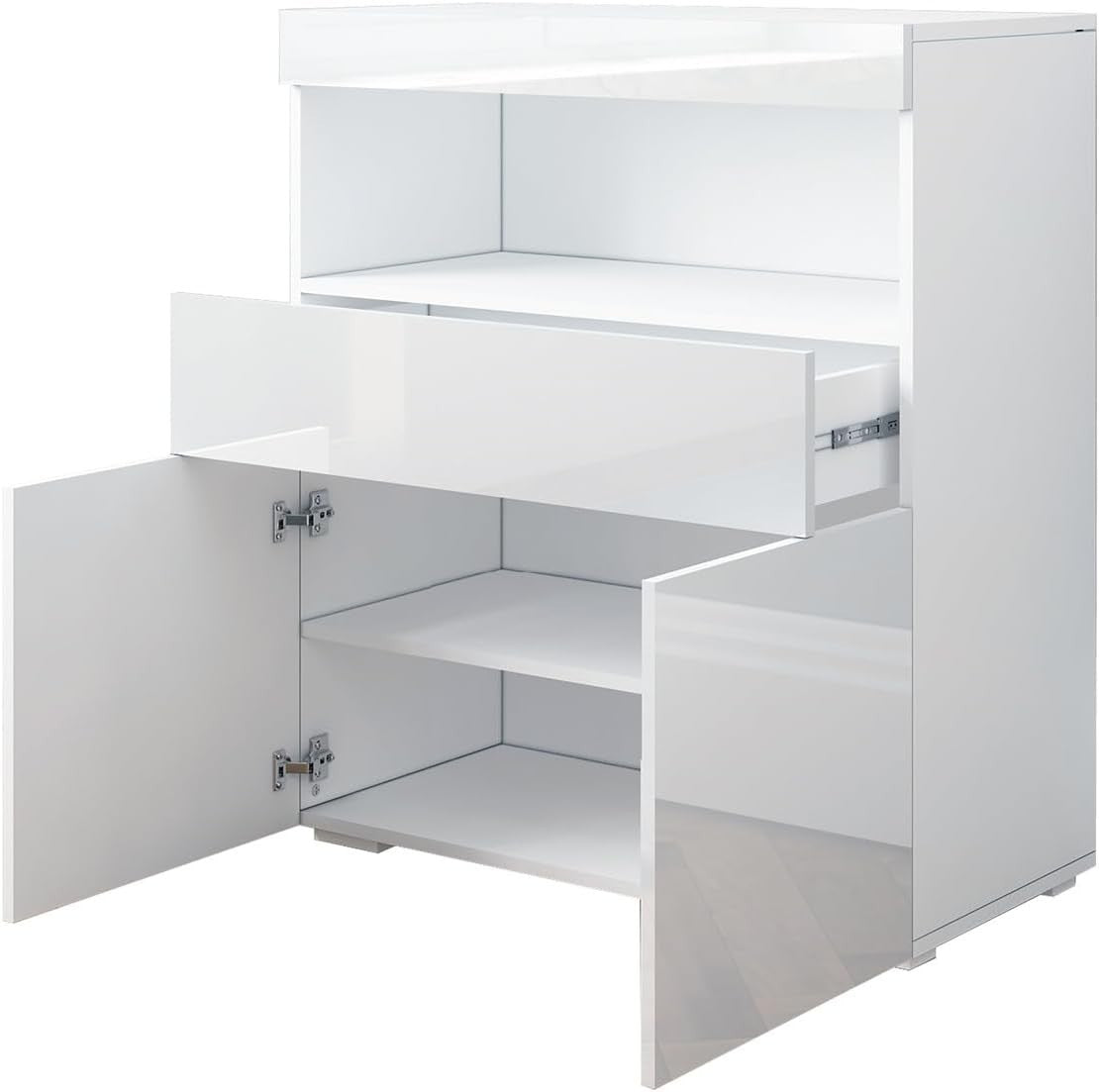 LED Sideboard Cabinet High Gloss Storage Unit 2 Doors 1 Drawer White