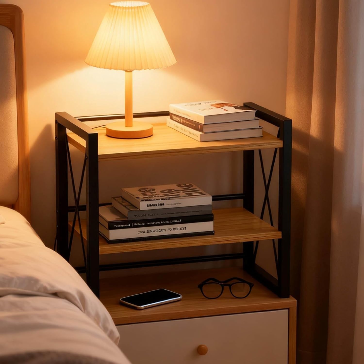 Black Wood Desk Shelf – Decorative Desktop Organizer w/ Hollow Side Panels