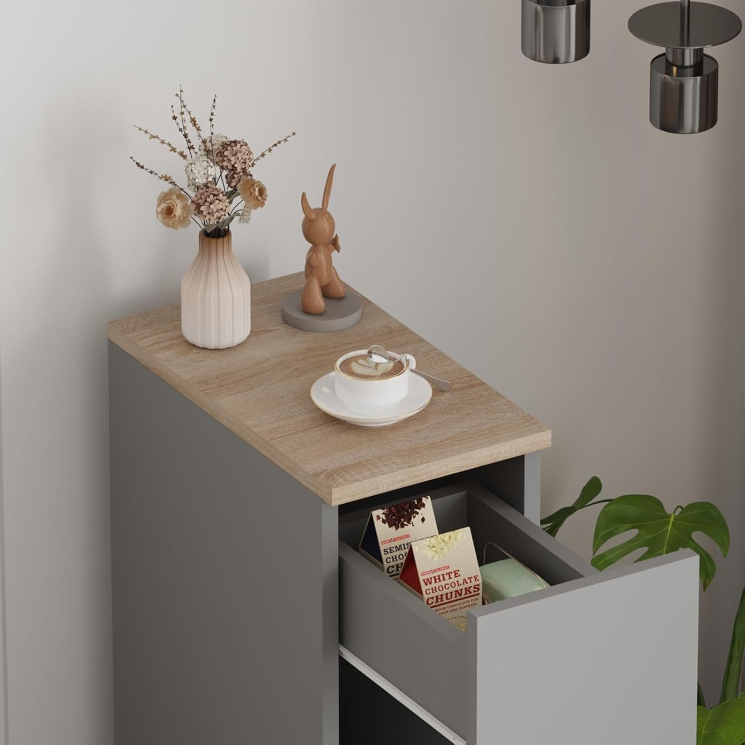 Slim Bedside Table with Drawer & Shelf, Narrow Nightstand for Small Spaces