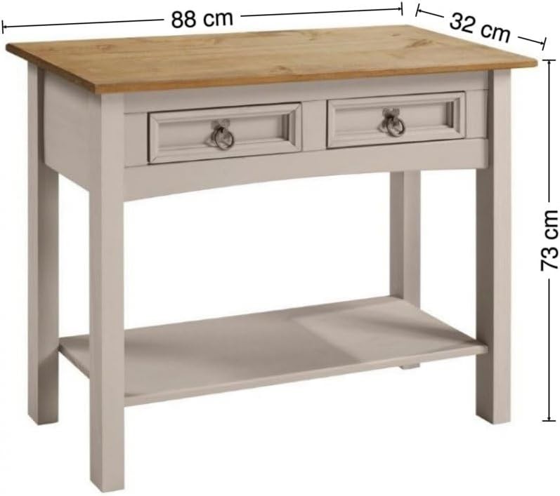 Grey 2 Drawer Console Table Pine Wood Wax Finish – Slim Hallway Storage