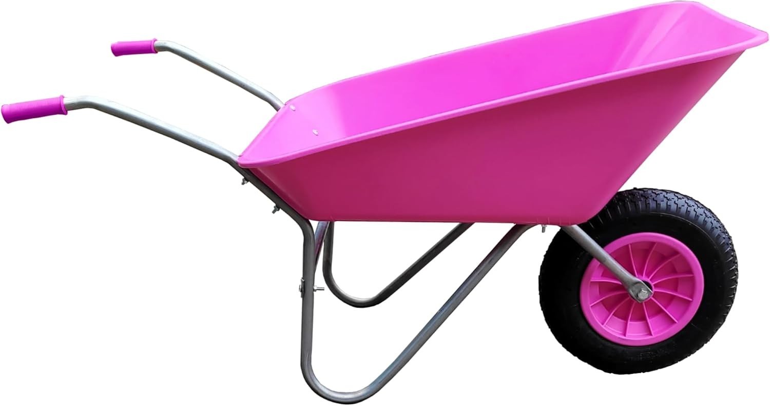 85L Pink Wheelbarrow – Plastic Pan Galvanised Frame Lightweight Garden Use