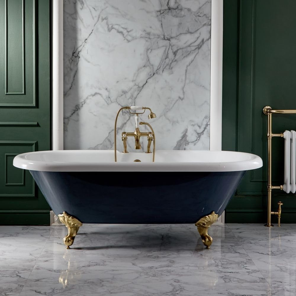 1795x785mm Double Ended Freestanding Bath Stone Grey Acrylic with Brass Feet