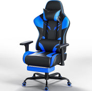 Ergonomic Gaming Chair w/ Footrest 2D Armrests PU Leather Blue